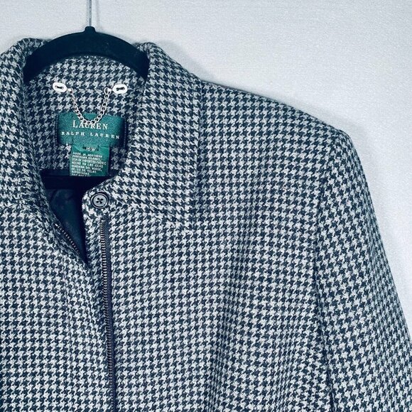 Lauren Ralph Lauren Jacket Womens 16W Gray Wool Full Zip Houndstooth Coat - Picture 6 of 13